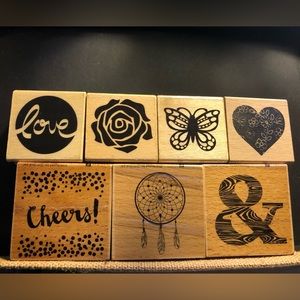 7 wood/rubber ink stamps